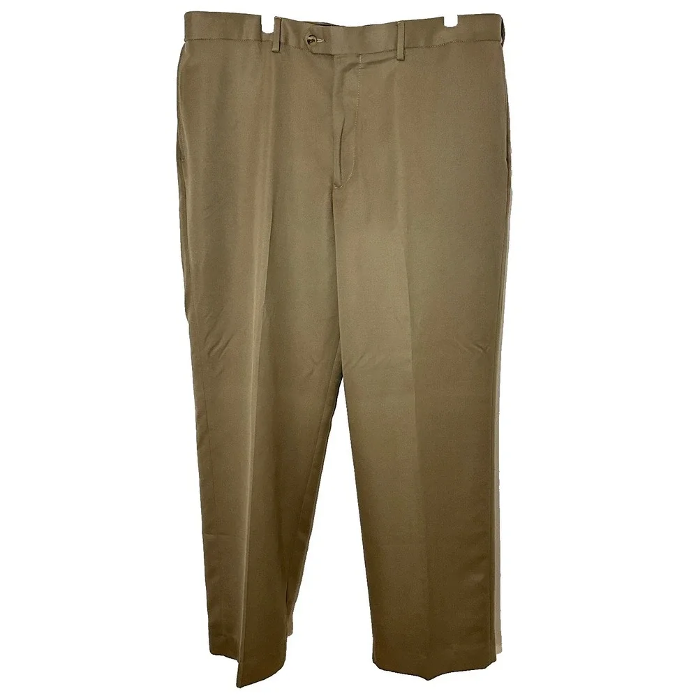 George Mens Dress Pants 38x29 Dark Tan Flat Front Straight Leg G26B300 Khaki